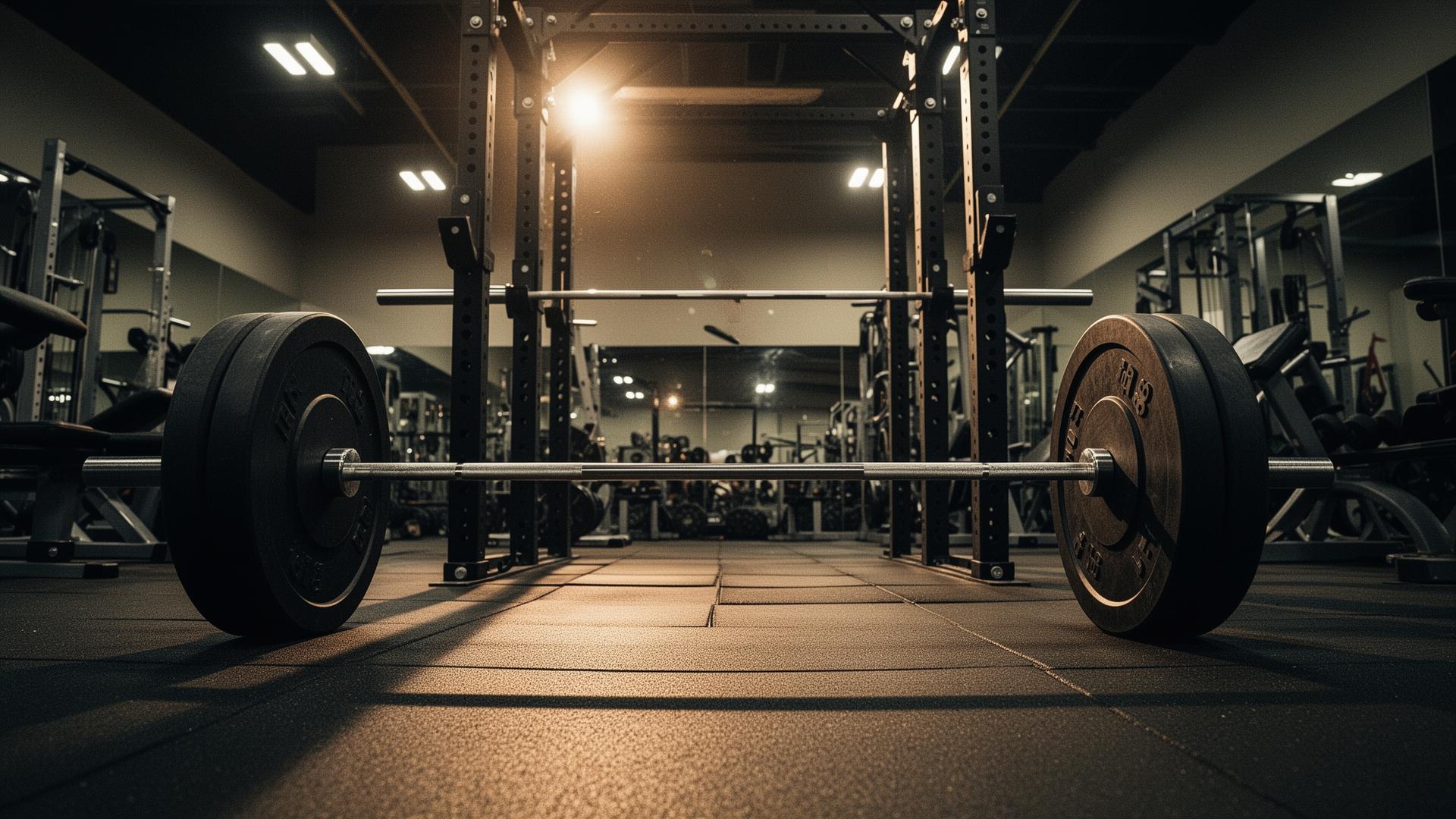 A loaded barbell on a wooden lifting platform