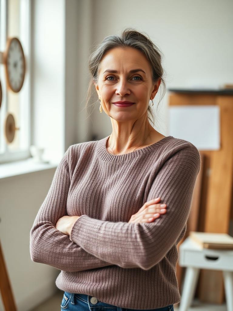Woman founder in a minimal studio